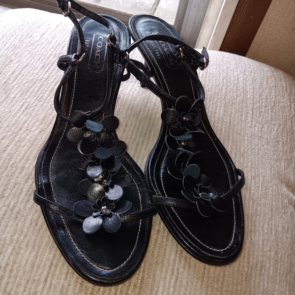 Y2k Coach Black Floral Women's Sandals Mede In Italy Sz 8 - Picture 2 of 7